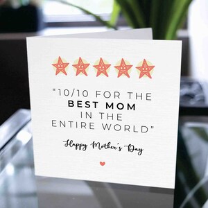 Tarjeta feliz del Día de la Madre, Tarjeta del Día de la Madre para mamá, Tarjeta del Día de la Madre para mamá, Tarjeta divertida de mamá de diez estrellas, Tarjeta del Día de la Madre altamente calificada