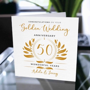 Carte d’anniversaire de mariage d’or, carte d’anniversaire, cadeau de mariage d’or, carte de mariage d’or personnalisée, anniversaire de 50 ans