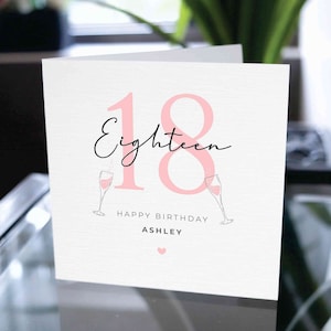 Happy Eighteen Birthday Card, Happy 18th Birthday Custom Name, Custom Birthday Card, Personalized Birthday Card, Birthday Gift, For Her