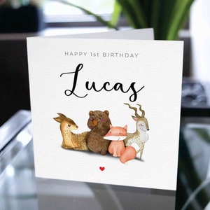 Joyeux 1er anniversaire carte, nom personnalisé de joyeux anniversaire, carte de joyeux anniversaire personnalisée, carte d’anniversaire personnalisée, mignon 1er cadeau de carte d’anniversaire