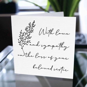 Carte d’amour et de sympathie, carte de sympathie la plus profonde, carte de sympathie pour la perte d’une sœur, carte de condoléances, carte de grief, carte de deuil