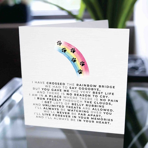 Dog Loss Card, Dog Sympathy Card, Rainbow Bridge Card, Pet Loss Card, Pet Memorial Card, Dog Bereavement Card, Pet Bereavement Card