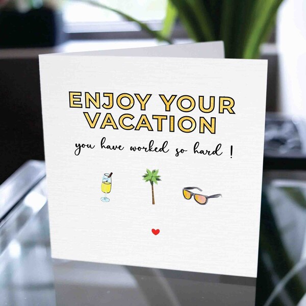 Enjoy Your Vacation Card, Corporate Vacation Card, Staff Vacation Card, Employee Vacation Card, Business Vacation Card, Cute Vacation Card