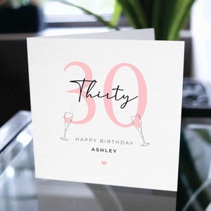 Joyeux trentième anniversaire carte, joyeux 30e anniversaire nom personnalisé, carte d’anniversaire personnalisée, carte d’anniversaire personnalisée, cadeau d’anniversaire, pour elle