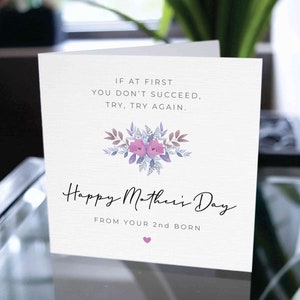 Tarjeta feliz del día de la madre del segundo hijo, tarjeta del día de la madre del segundo hijo, tarjeta divertida del día de la madre para mamá, tarjeta para mamá, tarjeta para mamá