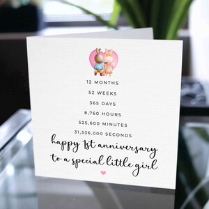 Biglietto di primo anniversario felice per la bambina, biglietto di 1 ° compleanno, biglietto di 1 ° anniversario, regalo di compleanno per ragazza, regalo di anniversario per ragazza