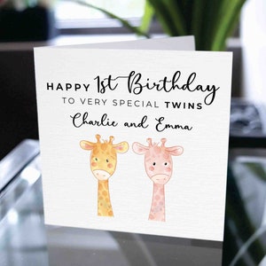 Carte danniversaire personnalisée de jumeaux, carte de joyeux 1er anniversaire pour les jumeaux, carte de 1er anniversaire personnalisée pour les jumeaux, cadeau danniversaire pour les jumeaux, pour les jumeaux image 1