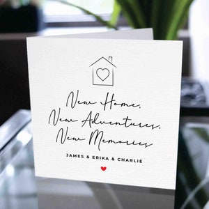 Aangepaste Housewarming-kaart, gefeliciteerd met uw nieuwe huiskaart, nieuwe huiskaart, gezin van 3 intrekken, gezin van drie intrekken