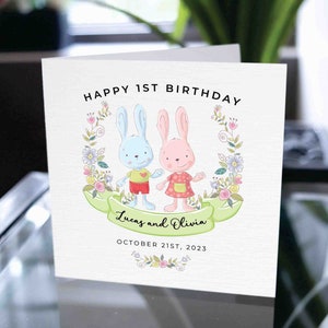 Carte d’anniversaire personnalisée de jumeaux, carte de joyeux 1er anniversaire pour les jumeaux, carte de 1er anniversaire personnalisée pour les jumeaux, cadeau d’anniversaire pour les jumeaux, pour les jumeaux