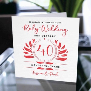 Carte d’anniversaire de mariage Ruby, carte d’anniversaire, cadeau de mariage Ruby, carte de mariage Ruby personnalisée, anniversaire de 40 ans