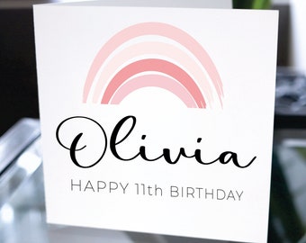 Happy Eleventh Birthday Card, Happy 11th Birthday Custom Name, Custom Birthday Card, Personalized Birthday Card, Granddaughter Birthday Gift