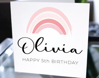 Happy Fifth Birthday Card, Happy 5th Birthday Custom Name, Custom Birthday Card, Personalized Birthday Card, Granddaughter Birthday Gift