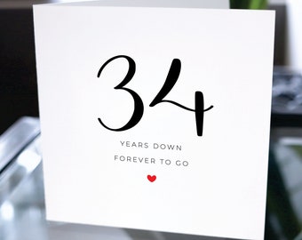 34th Anniversary Card, Trentaquattro anni giù per sempre, 34th Anniversary Gift, Card For Boyfriend, Card For Girlfriend, 34 Anniversary