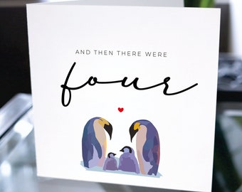 Custom Pregnancy Card, New Baby Card, And Then There Were Four, Baby Shower Card, Pregnancy Card, Baby Congratulations Card, Expecting Card
