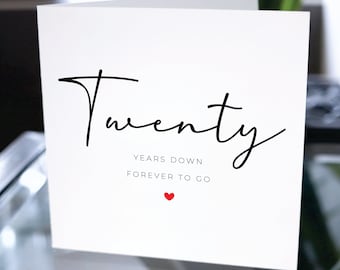 20th Anniversary Card, Twenty Years Down Forever To Go, 20th Anniversary Gift, Card For Boyfriend, Card For Girlfriend, 20th Anniversary