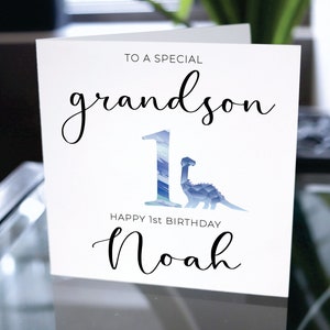 Carte d'anniversaire pour petit-fils, joyeux anniversaire avec prénom, carte de joyeux anniversaire personnalisée, carte d'anniversaire personnalisée, cadeau de 1er anniversaire