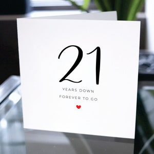 Tarjeta de aniversario 21, veintiún años para siempre, regalo de aniversario 21, tarjeta para novio, tarjeta para novia, aniversario 21