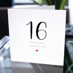 16. Jahrestagskarte, Sechzehn Jahre Down Forever To Go, 16. Jahrestag Geschenk, Karte für Freund, Karte für Freundin, 16. Jahrestag