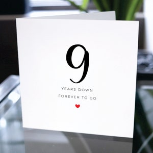 Tarjeta del noveno aniversario, Nine Years Down Forever To Go, regalo del 9º aniversario, tarjeta para novio, tarjeta para novia, tarjeta del 9º aniversario