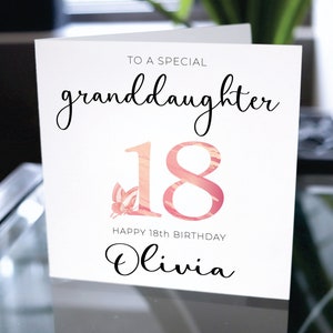 Carte d'anniversaire pour petite-fille, nom personnalisé de joyeux anniversaire, carte de joyeux anniversaire personnalisée, carte d'anniversaire personnalisée, cadeau du 18e anniversaire