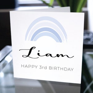 Happy Third Birthday Card, Happy 3rd Birthday Custom Name, Custom Birthday Card, Personalized Birthday Card, Grandson Birthday Gift Card