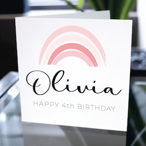 Happy Fourth Birthday Card, Happy 4th Birthday Nom personnalisé, Carte d’anniversaire personnalisée, Carte d’anniversaire personnalisée, Cadeau d’anniversaire de petite-fille