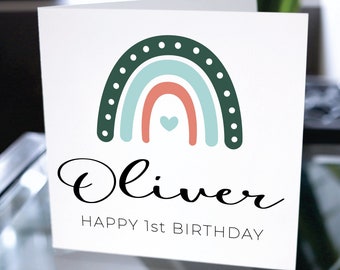 Happy First Birthday Karte, Happy 1st Birthday Custom Name, Personalisierte Geburtstagskarte, Personalisierte Geburtstagskarte, Enkel Geburtstag Geschenkkarte