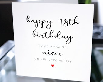 Tarjeta de feliz cumpleaños número 18 para sobrina, tarjeta de cumpleaños número 18 para sobrina, tarjeta de dieciocho cumpleaños para sobrina, regalo de tarjeta de cumpleaños para sobrina, tarjeta de cumpleaños