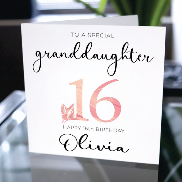 Birthday Card For Granddaughter, Happy Birthday Custom Name, Customized Happy Birthday Card, Personalized Birthday Card, 16th Birthday Gift