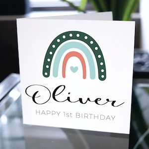 Happy First Birthday Card, Happy 1st Birthday Custom Name, Custom Birthday Card, Personalized Birthday Card, Grandson Birthday Gift Card