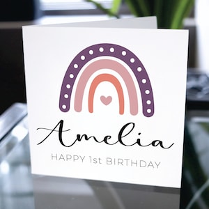 Joyeux premier anniversaire carte, joyeux 1er anniversaire nom personnalisé, carte d’anniversaire personnalisée, carte d’anniversaire personnalisée, cadeau d’anniversaire petite-fille