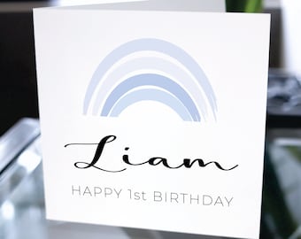 Happy First Birthday Karte, Happy 1st Birthday Custom Name, Personalisierte Geburtstagskarte, Personalisierte Geburtstagskarte, Enkel Geburtstag Geschenkkarte