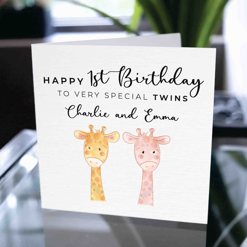 Personalized Twins Birthday Card, Happy 1st Birthday Card for Twins, Custom 1st Birthday Card For Twins, Birthday Gift For Twins, For Twins image 1