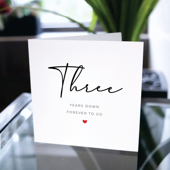 Third Anniversary Card, Three Years Down Forever To Go, 3rd Anniversary Gift, Card For Boyfriend, Card For Girlfriend, 3rd Anniversary Card