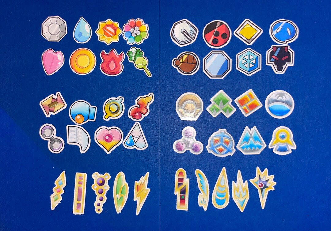Pokemon All Gym Badges Sticker Set Etsy Pokemon All Gym Badges Sticker Set Etsy