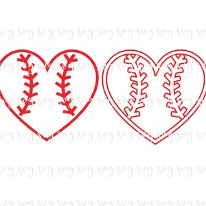 Puede incluir: Dos pelotas de béisbol rojas en forma de corazón. Las pelotas de béisbol tienen costuras blancas.