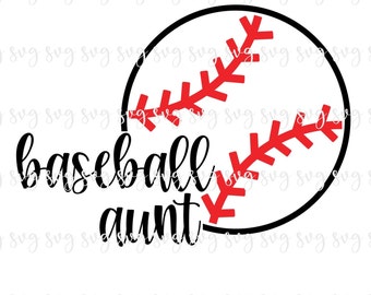 May include: Black and white baseball graphic with red stitching. The text "baseball aunt" is written in black cursive script.