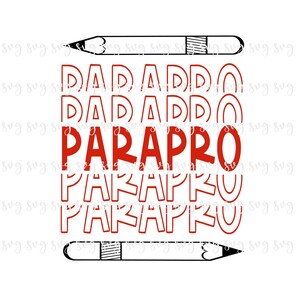 以下が含まれることがあります： 「DADADDO PARAPRO」という赤い文字が4回繰り返されています。文字の上と下に黒と白の鉛筆があります。