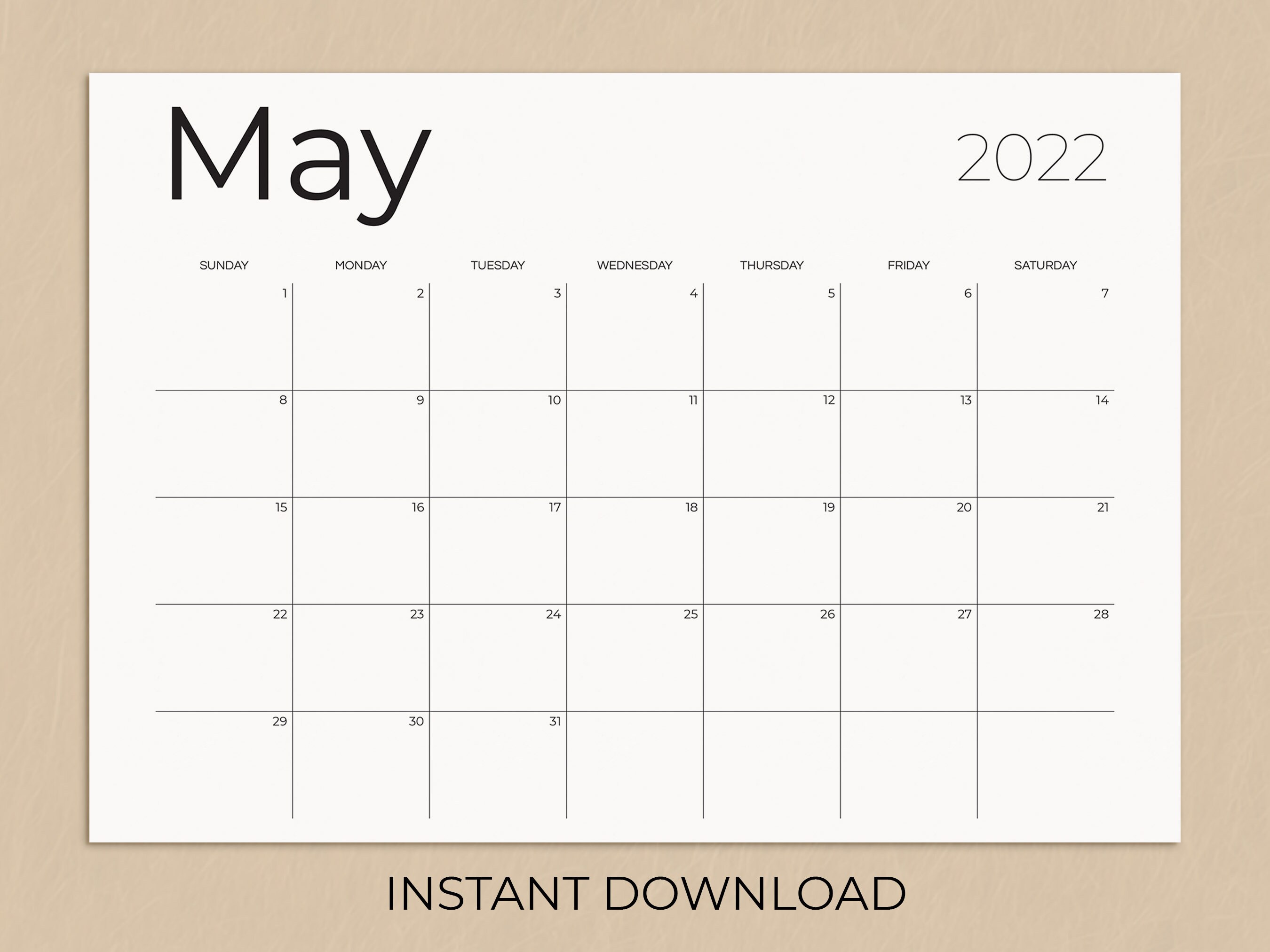 may 2022 printable calendar instant download minimalist etsy ireland