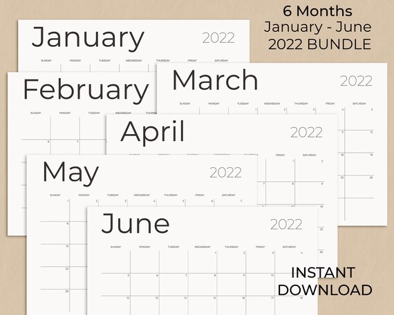2022 printable calendar 6 month calendar pages instant etsy