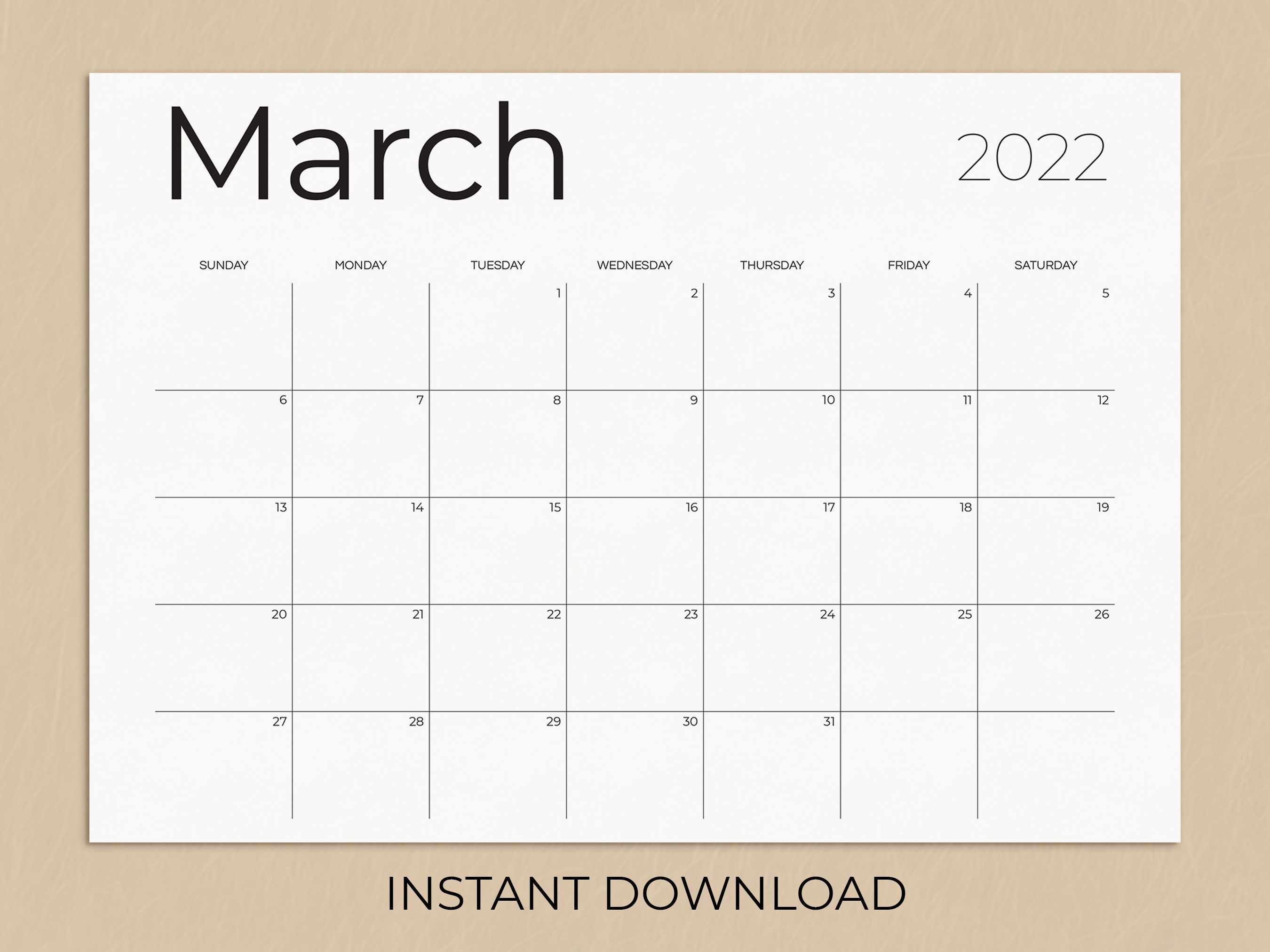 march 2022 printable calendar instant download minimalist etsy australia