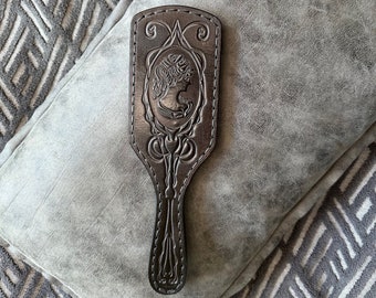Spanking Paddle Hair Brush Style | Leather Paddle | Embossed Leather Paddle Cameo | Bdsm Spanking