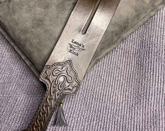 Featured listing image: Thors Hammer Leather spanking tease embossed |Leather Paddle | Bee Stinger Paddle | Bdsm Spanking
