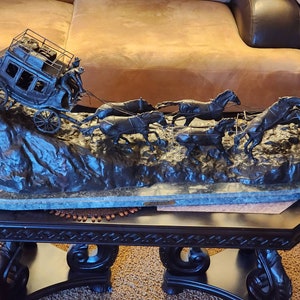 Large Monumental Stagecoach Bronze Sculpture Charles Russell Marble Base Horses Cowboy Americana Western Art Masterpiece Museum Quality 46&quot;