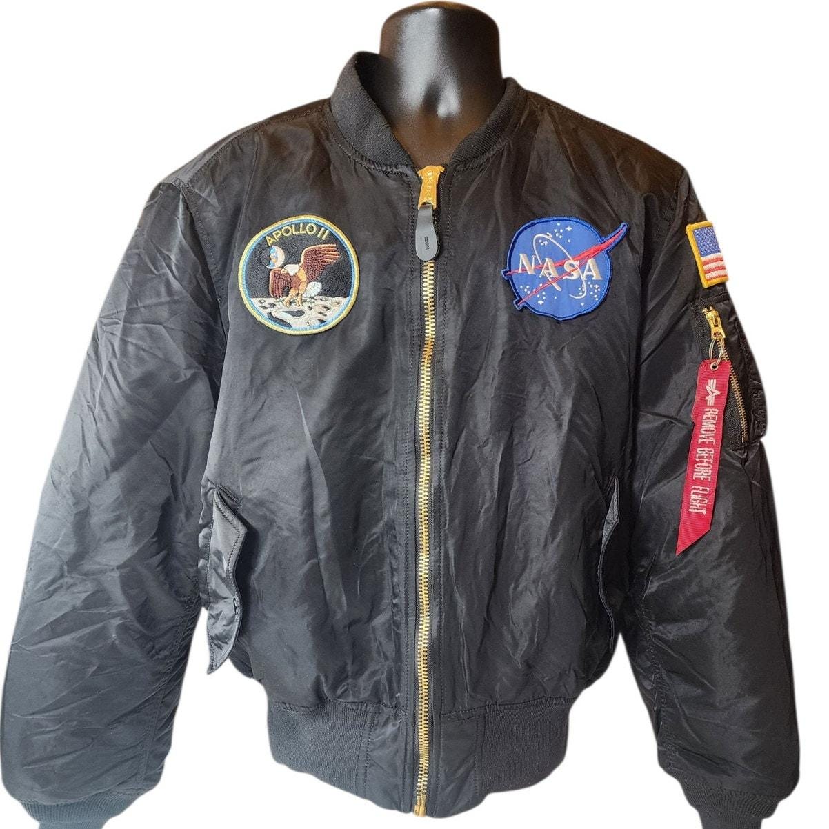 ジャケット・アウター alpha industries MA-1 APOLLO NASA Alpha Industries NASA Apollo MA-1 Bomber Jacket Mens Large Black