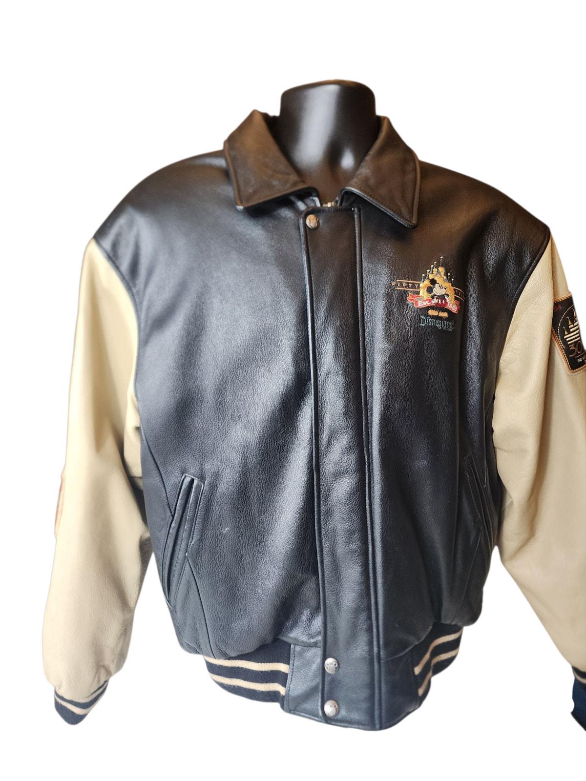 【hope】Disneyland レザージャケット 50周年 Disneyland 50th Anniversary Black Wool Varsity Bomber Leather