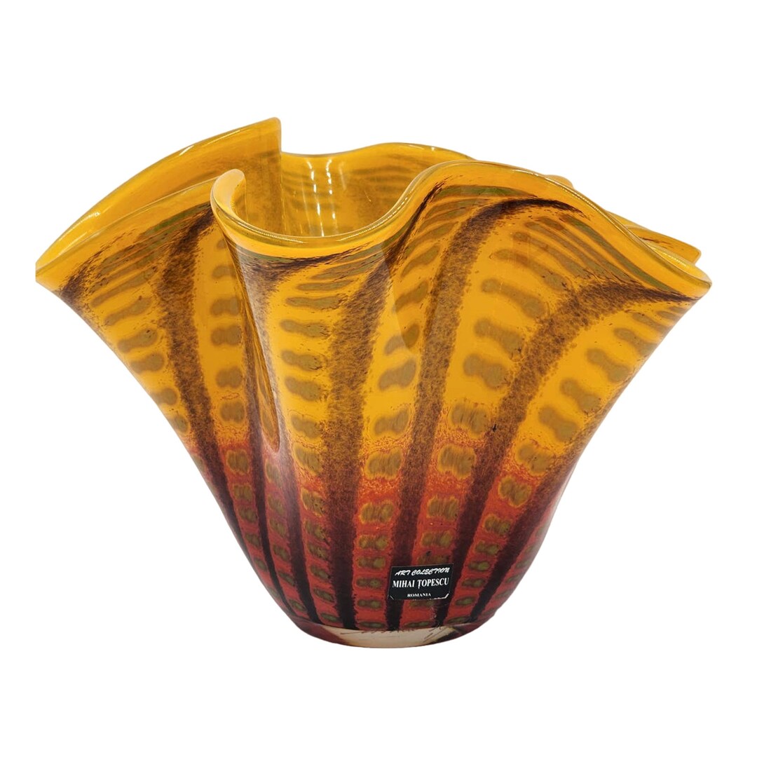 Mihai Topescu Vintage Art Glass Vase Bowl Irregular Shape Artist Signed