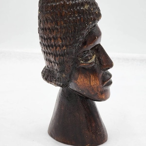 Vintage African Figurine Hand Carved Wooden Sculpture Statue Bust 8&quot; Tall