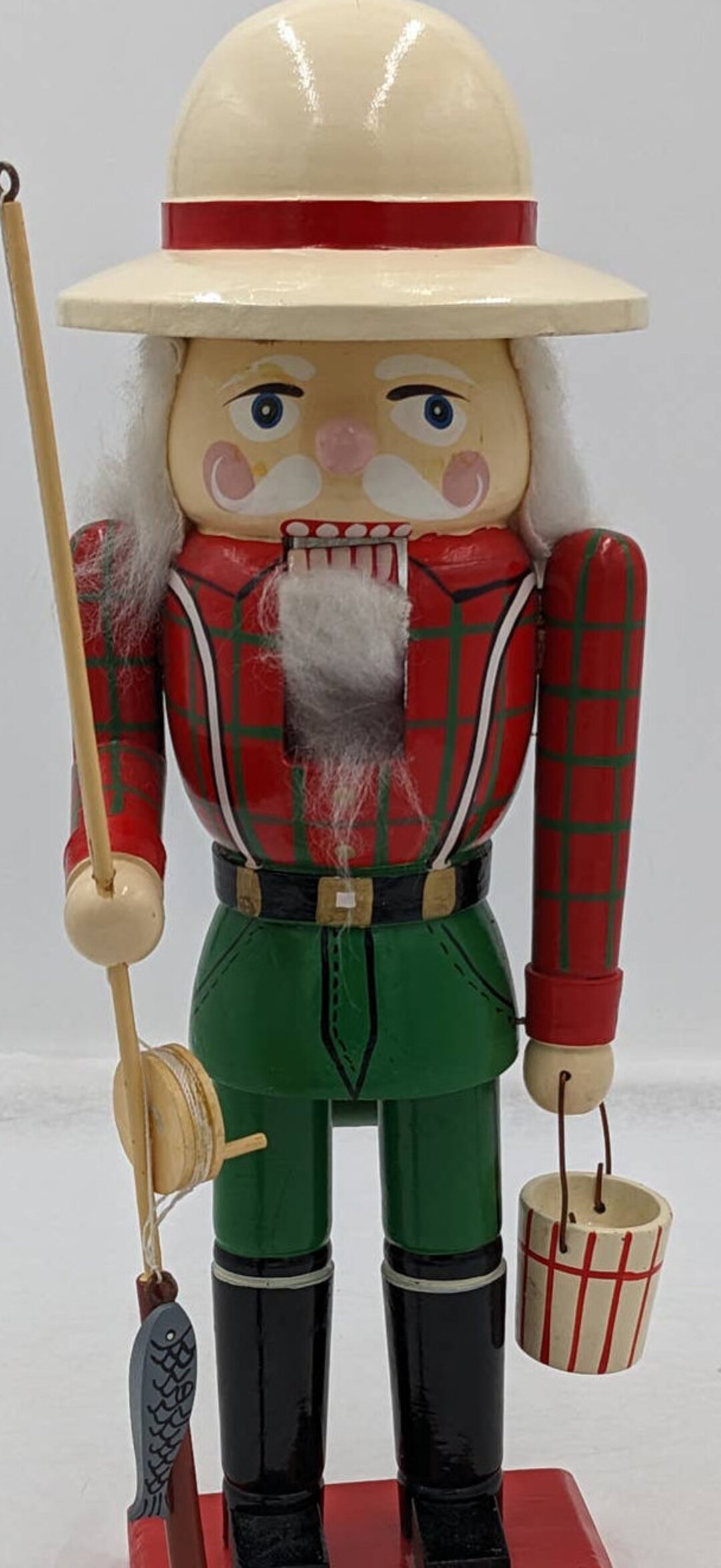 Vintage Nutcracker Fisherman Holding Fishing Pole Bucket Etsy