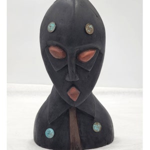 Vintage African Face Mask Tabletop Wooden Handcrafted Ghana West Africa 12.5&quot; Tall